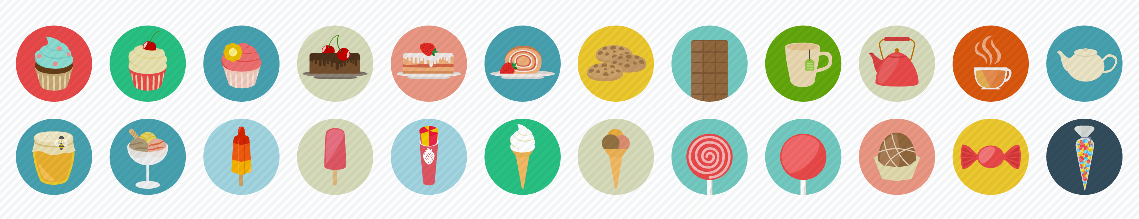 Sweets Drinks Flat Icons [Flat, IOS7, Font] Супер набор из 2100 иконок с исходниками