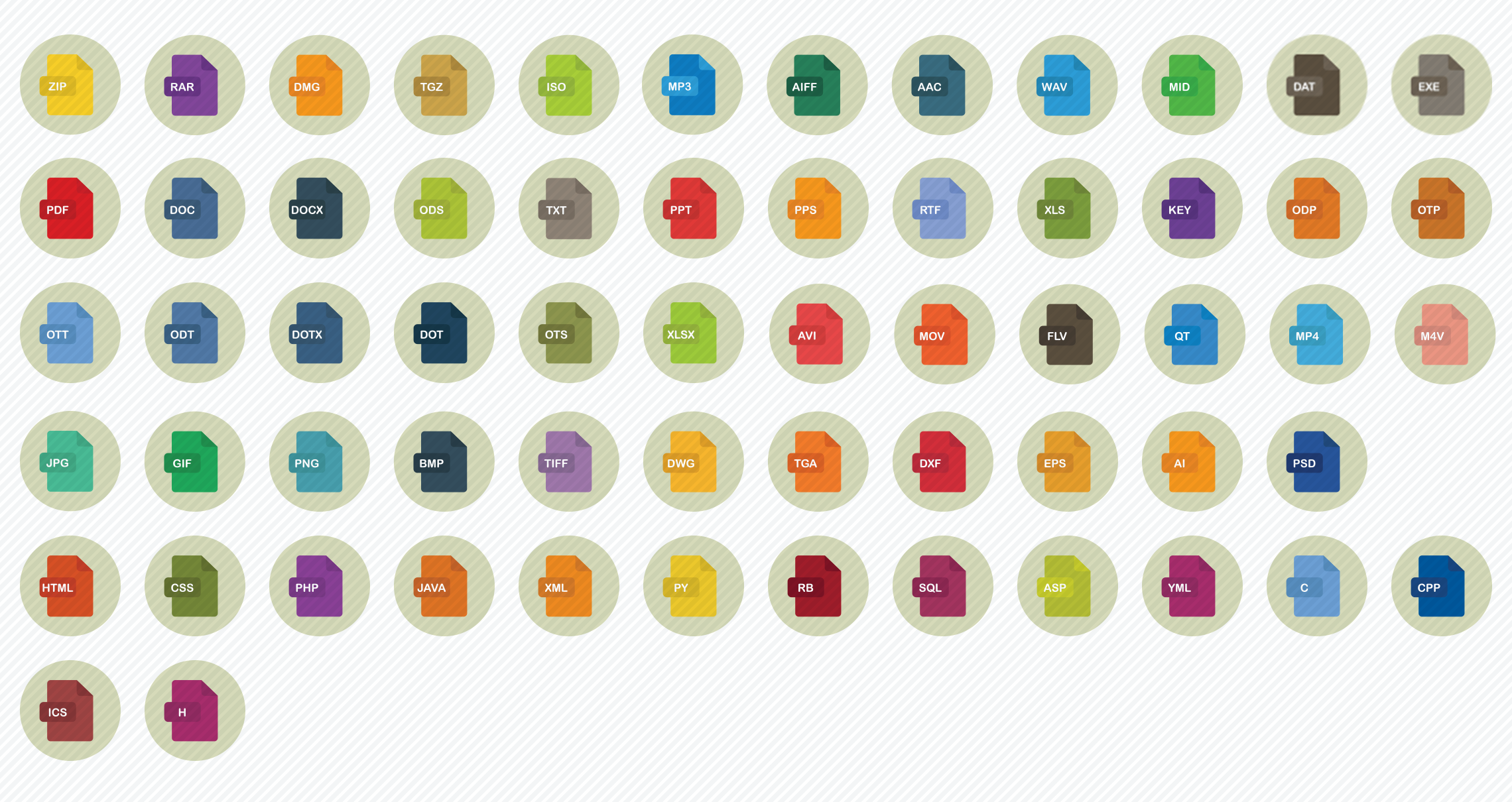 file types flat icons set