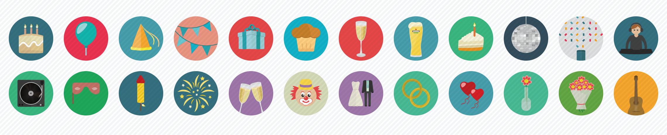 party flat icons set
