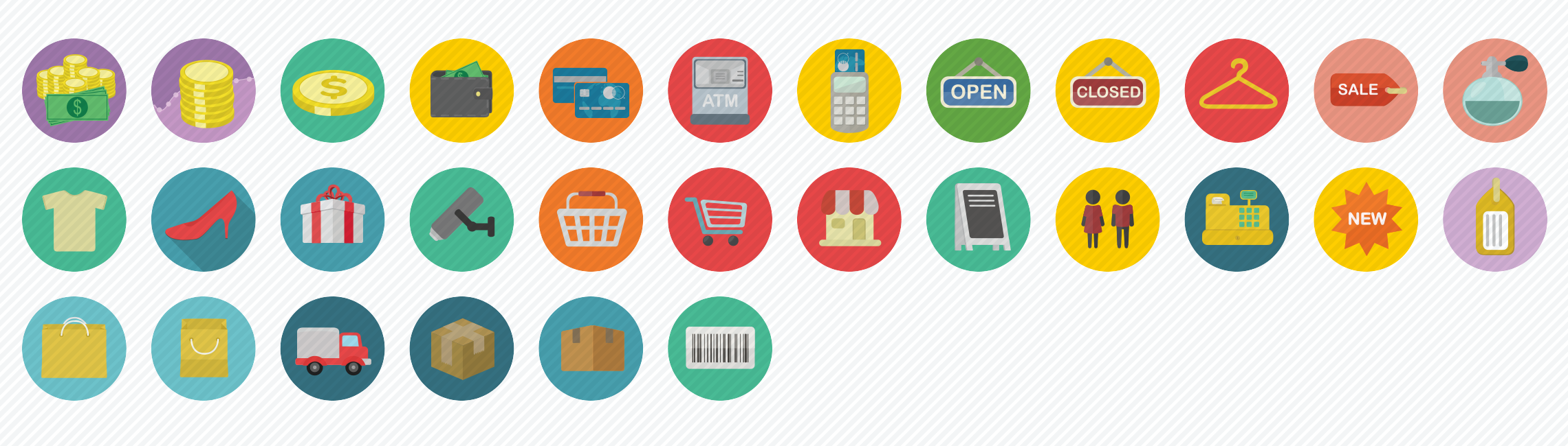 shopping flat icons set
