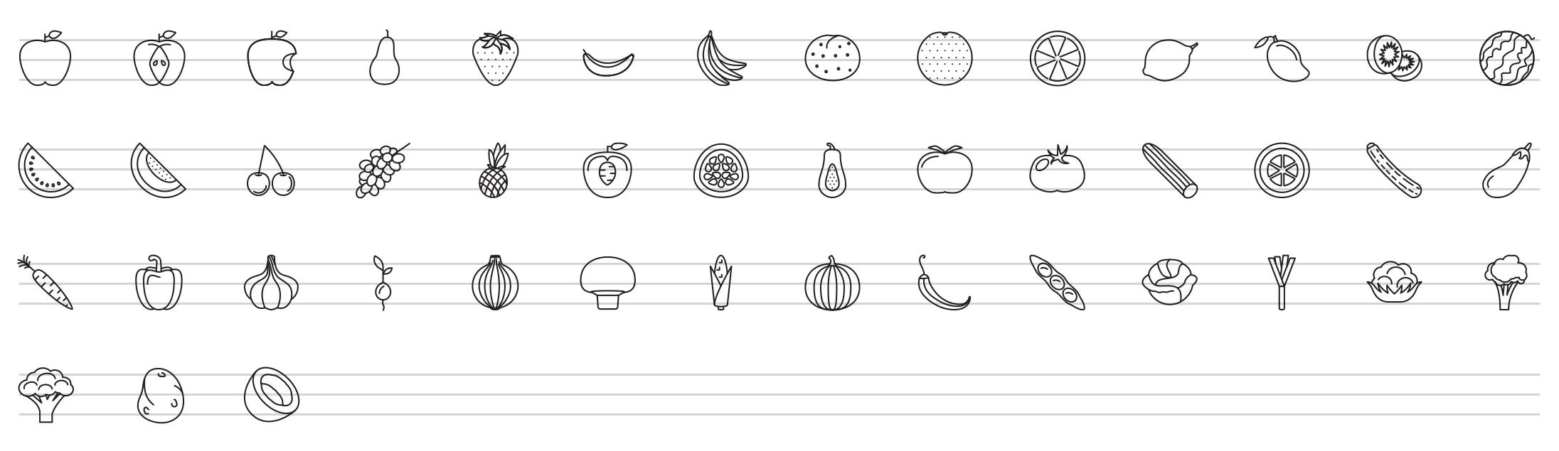 fruits and vegetables line icons