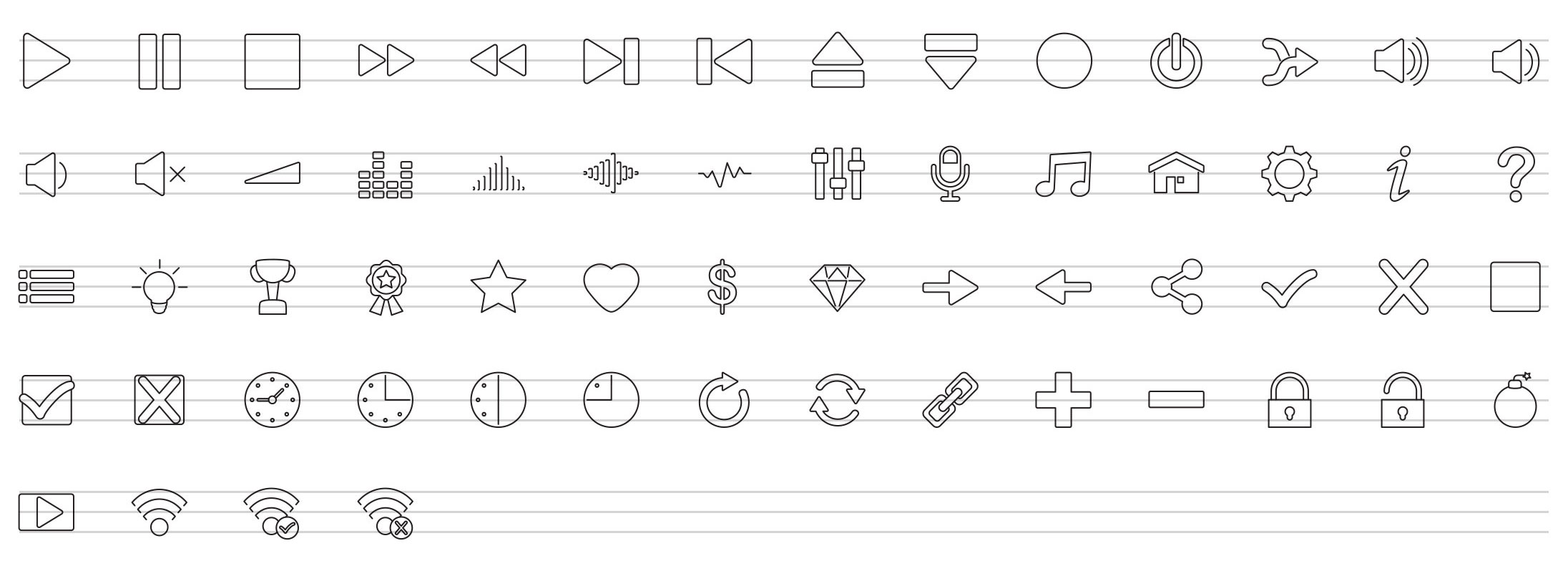 audio controls line icons