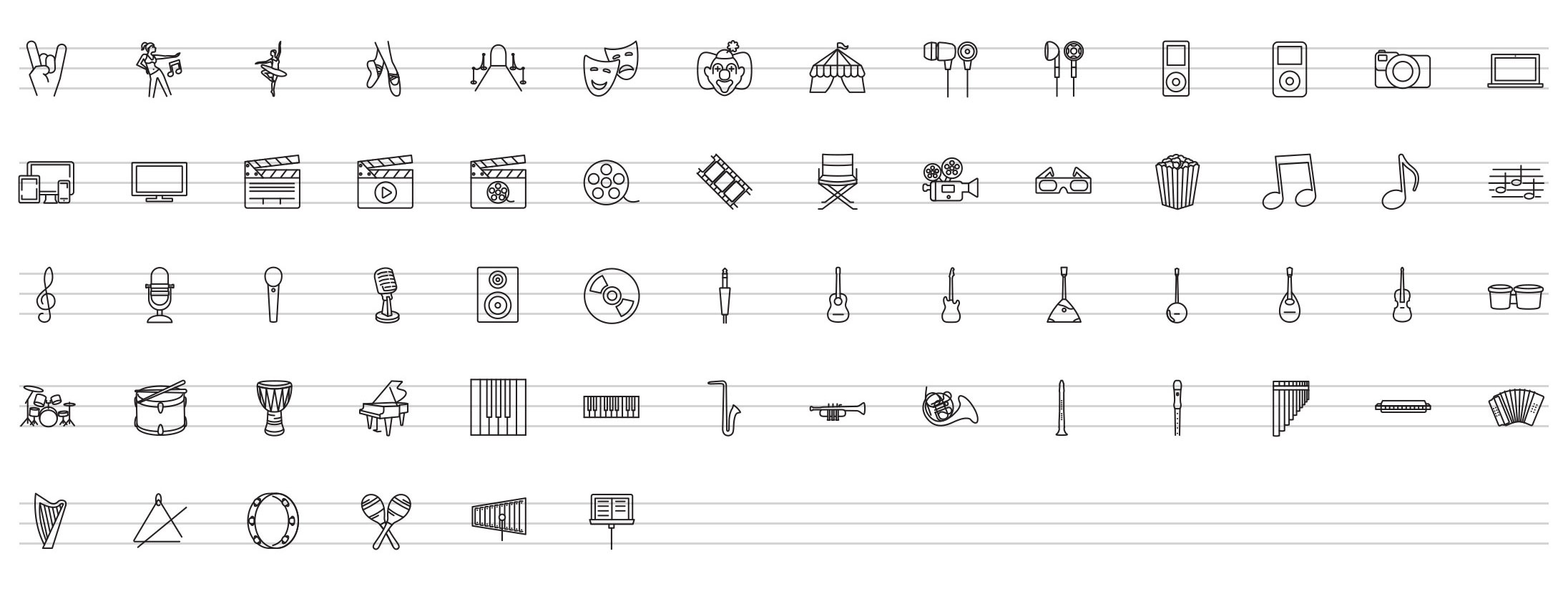 music instruments line icons