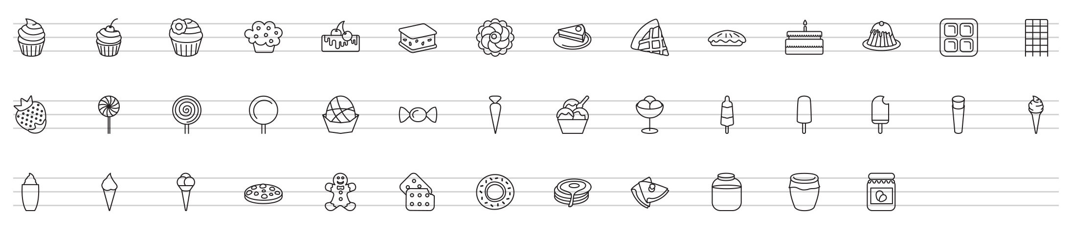 sweets and candy line icons