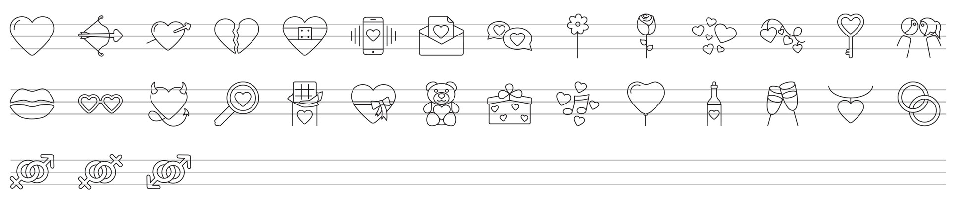 valentine love line icons