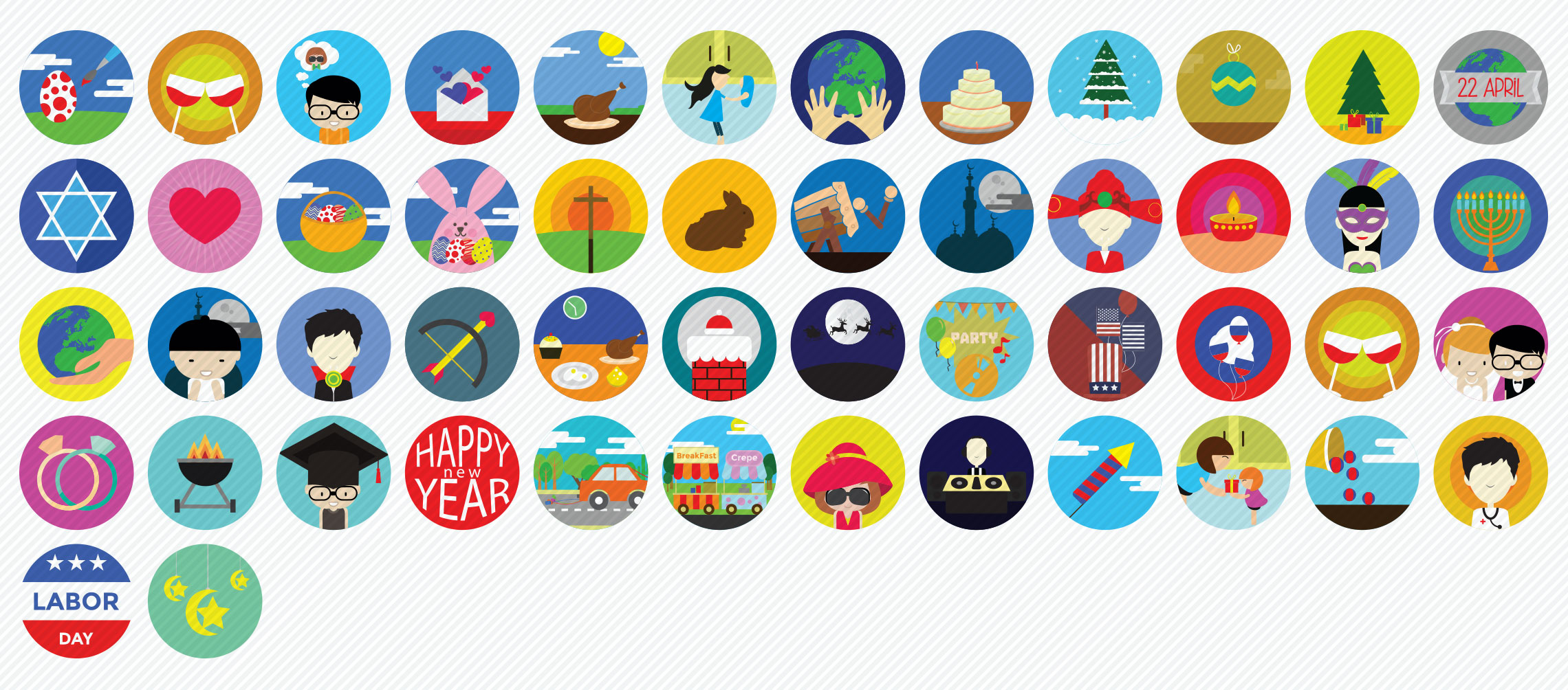 Holidays and Occasions Flat Icons