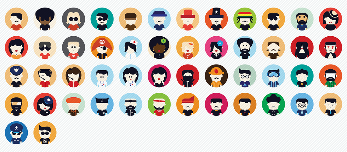 user avatar and jobs flat icons set