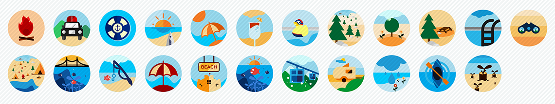 recreational activities flat icons set