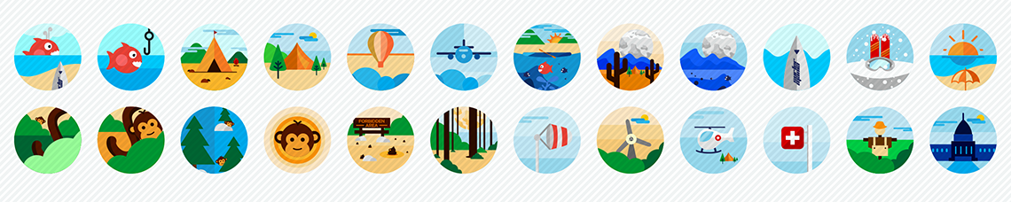 vacation spots flat icons set