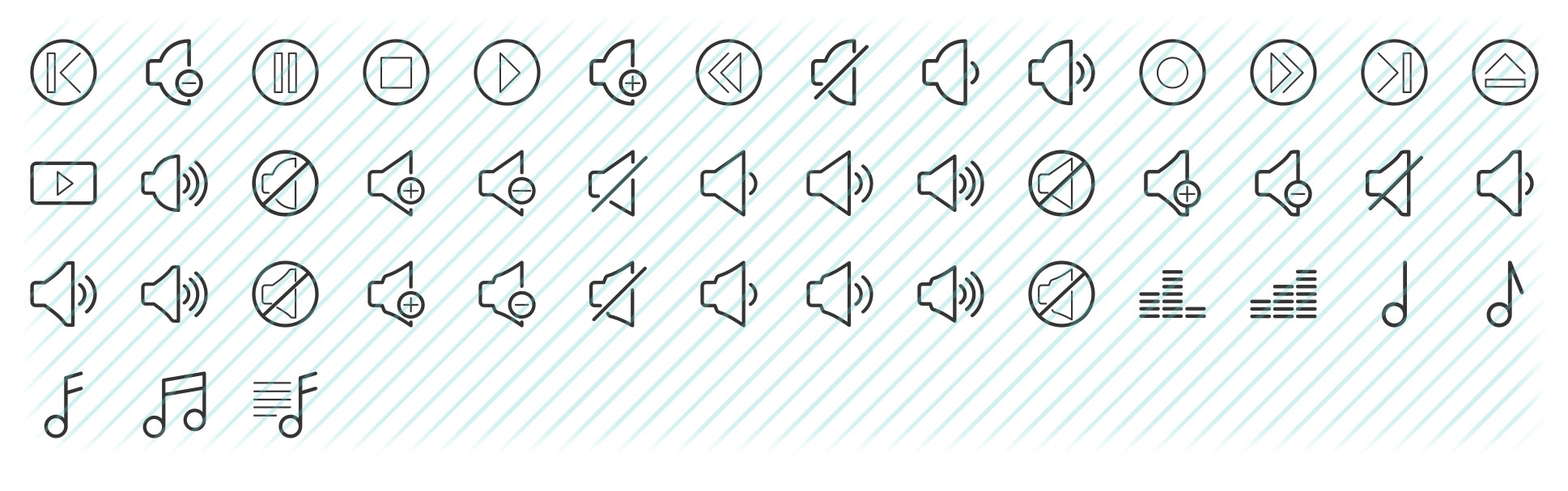audio controls bold line icons