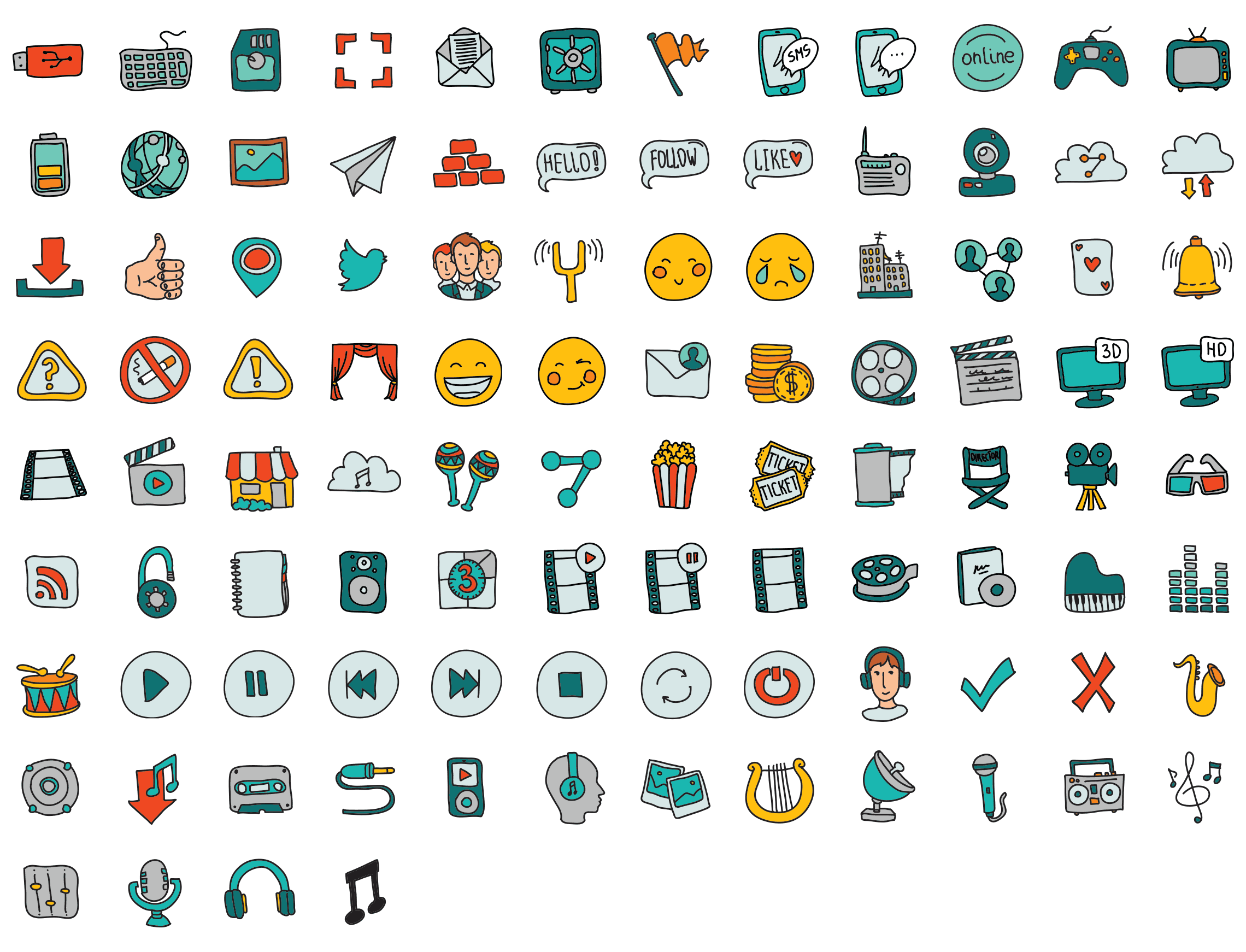 Multimedia-doodle-icons