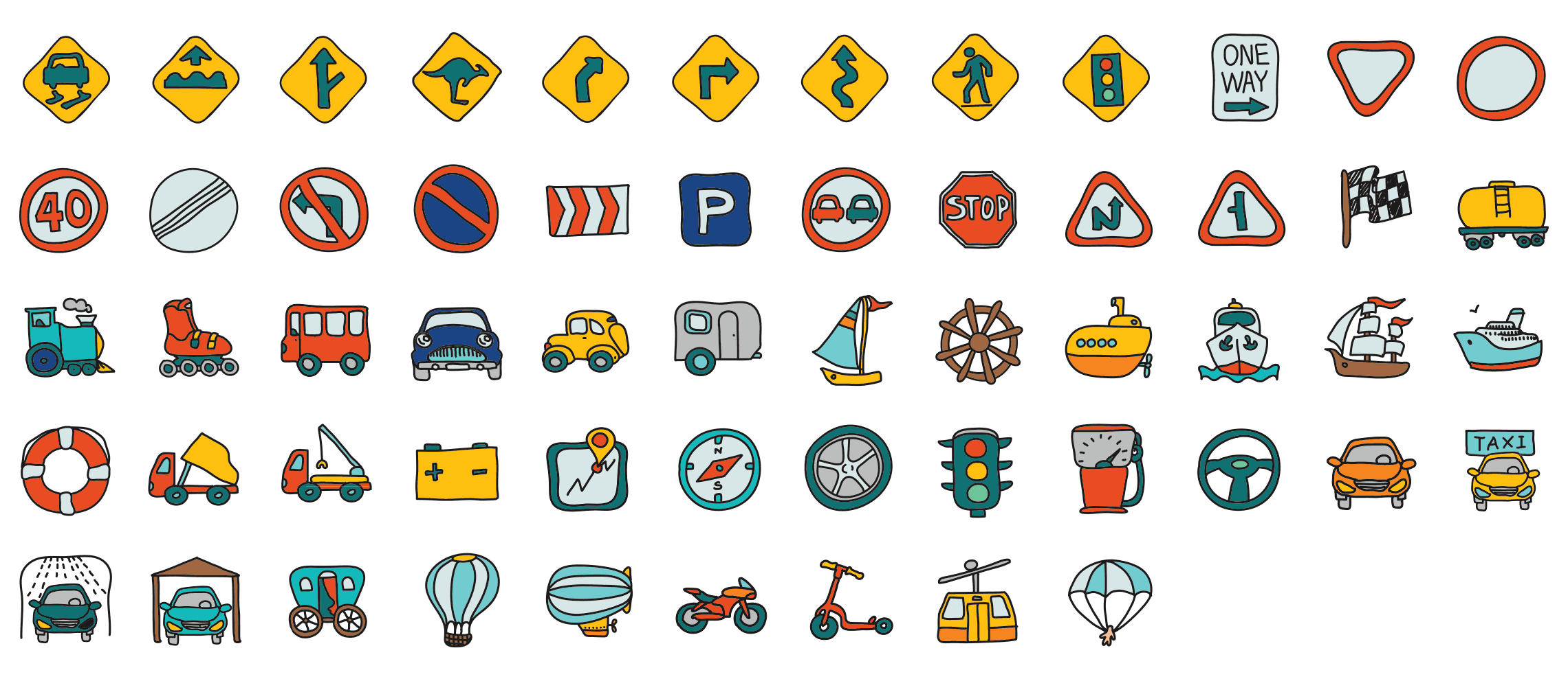 Transportation-doodle-icons
