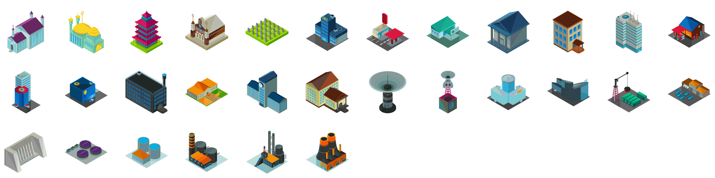 essential-buildings-isometric-icons-preview