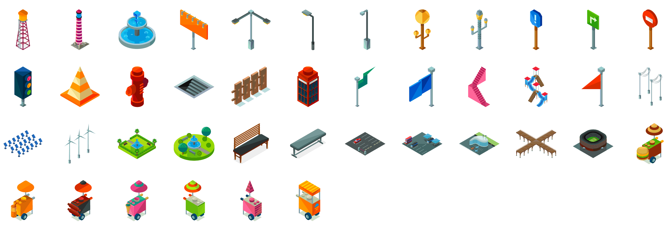 street-elements-isometric-icons-preview