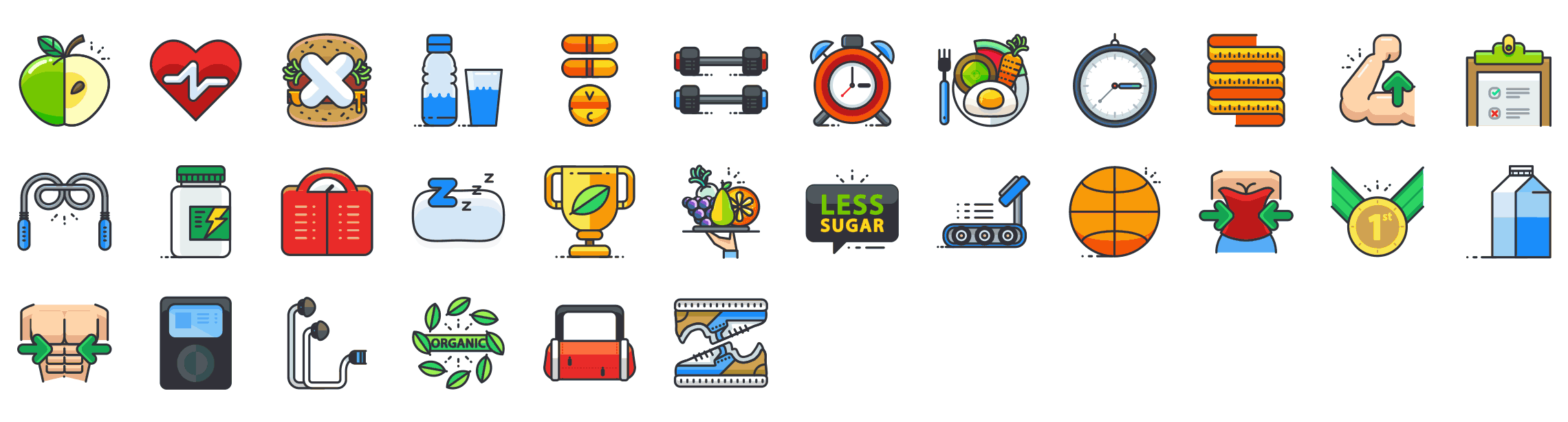 Diet-and-Fitness-filled-outline-icons