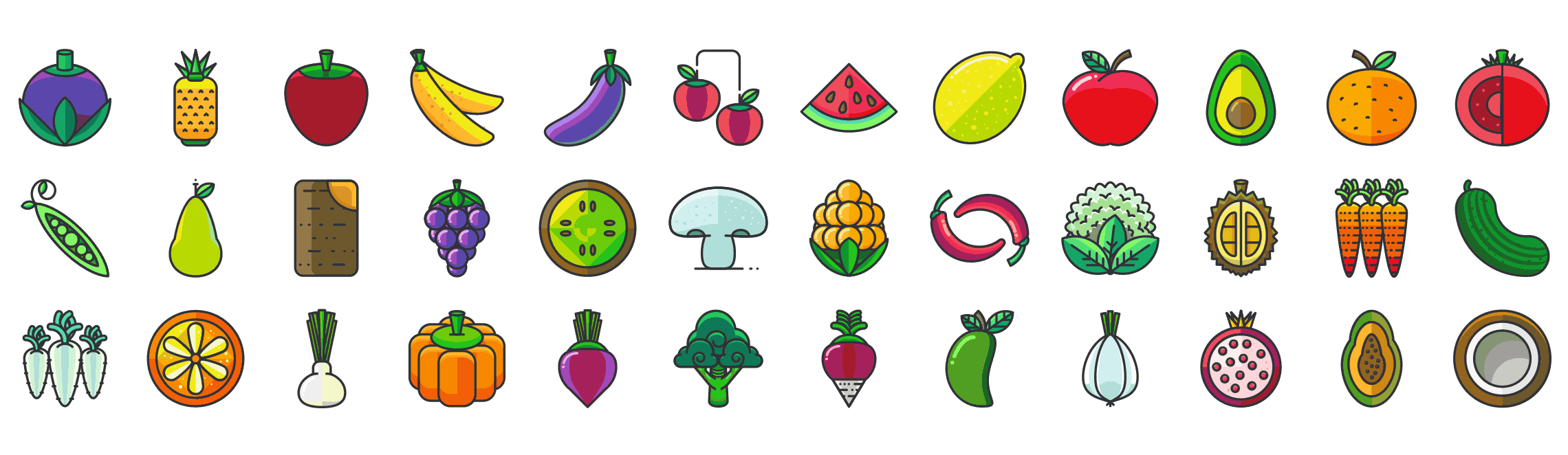 Fruits-and-vegetables-filled-outline-icons