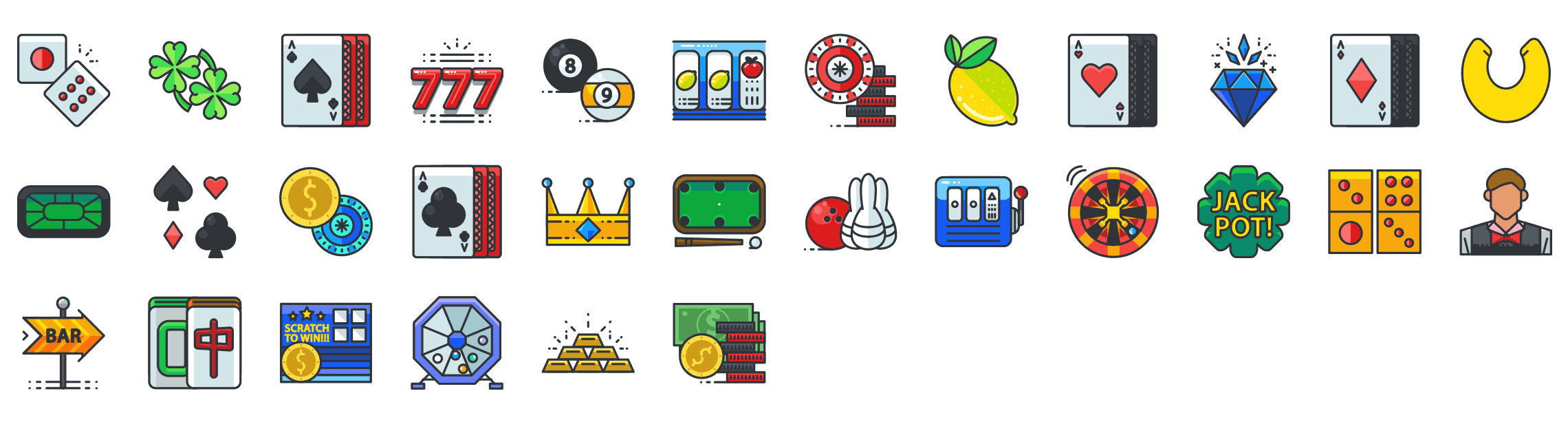 Gambling-filled-outline-icons