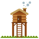 high up wooden cabin flat icon