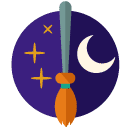 witch broom flat icon