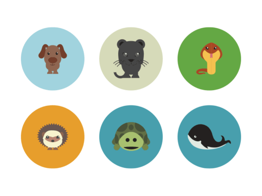 Animals flat round icons