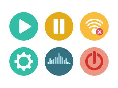 Audio and Video controls flat round icons
