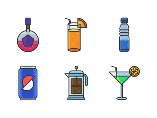 Beverages filled outline icons