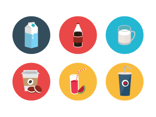 Beverages flat round icons