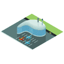 Building with Parking Lot Isometric Icon