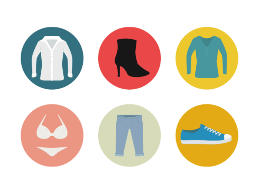 Clothes and footwear flat round icons