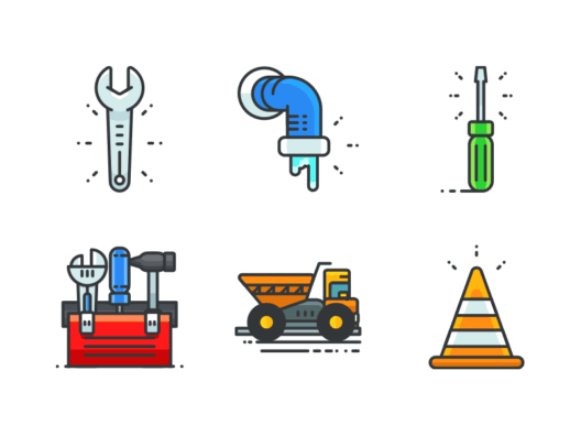 Construction tools filled outline icons