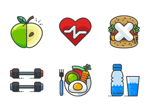 Diet and fitness filled outline icons