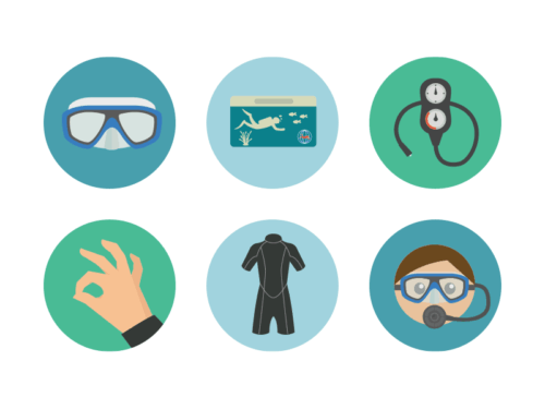 scuba diving flat round icons
