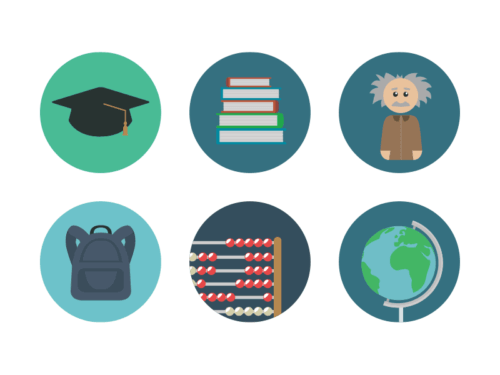 Education and science flat round icons