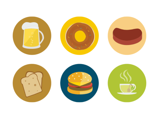 Food and beverages flat round icons