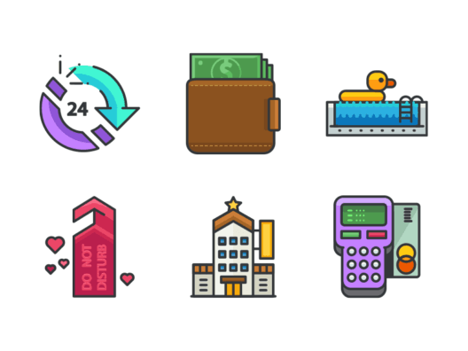 Hotel essentials filled outline icons