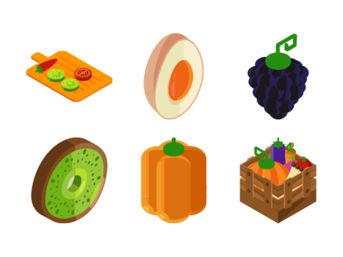 Organic foods isometric icons