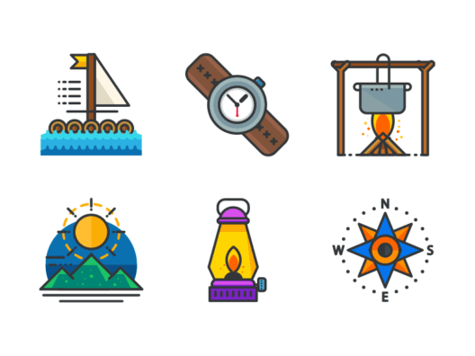 Outdoor essentials filled outline icons