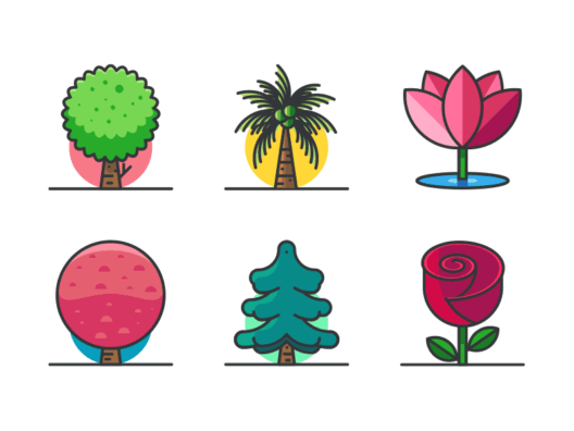 Plants and trees filled outline icons