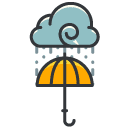 Rain and Umbrella Filled Outline Icon