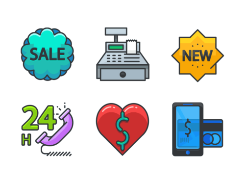 Shopping and consuming filled outline icons