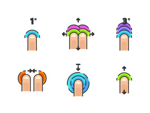 Touch gestures filled outline icons
