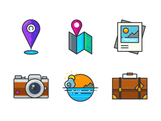 Travel and holiday filled outline icons