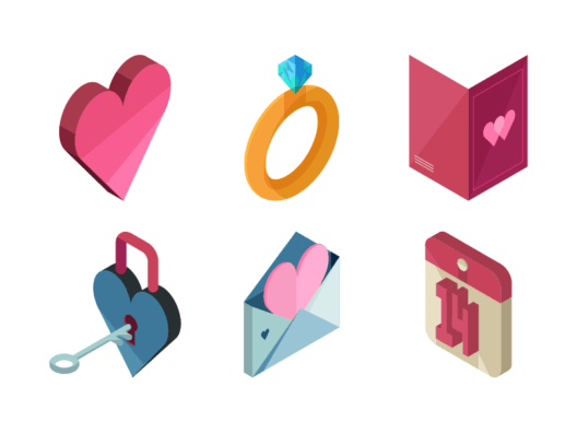 Love and Romance Isometric Icons