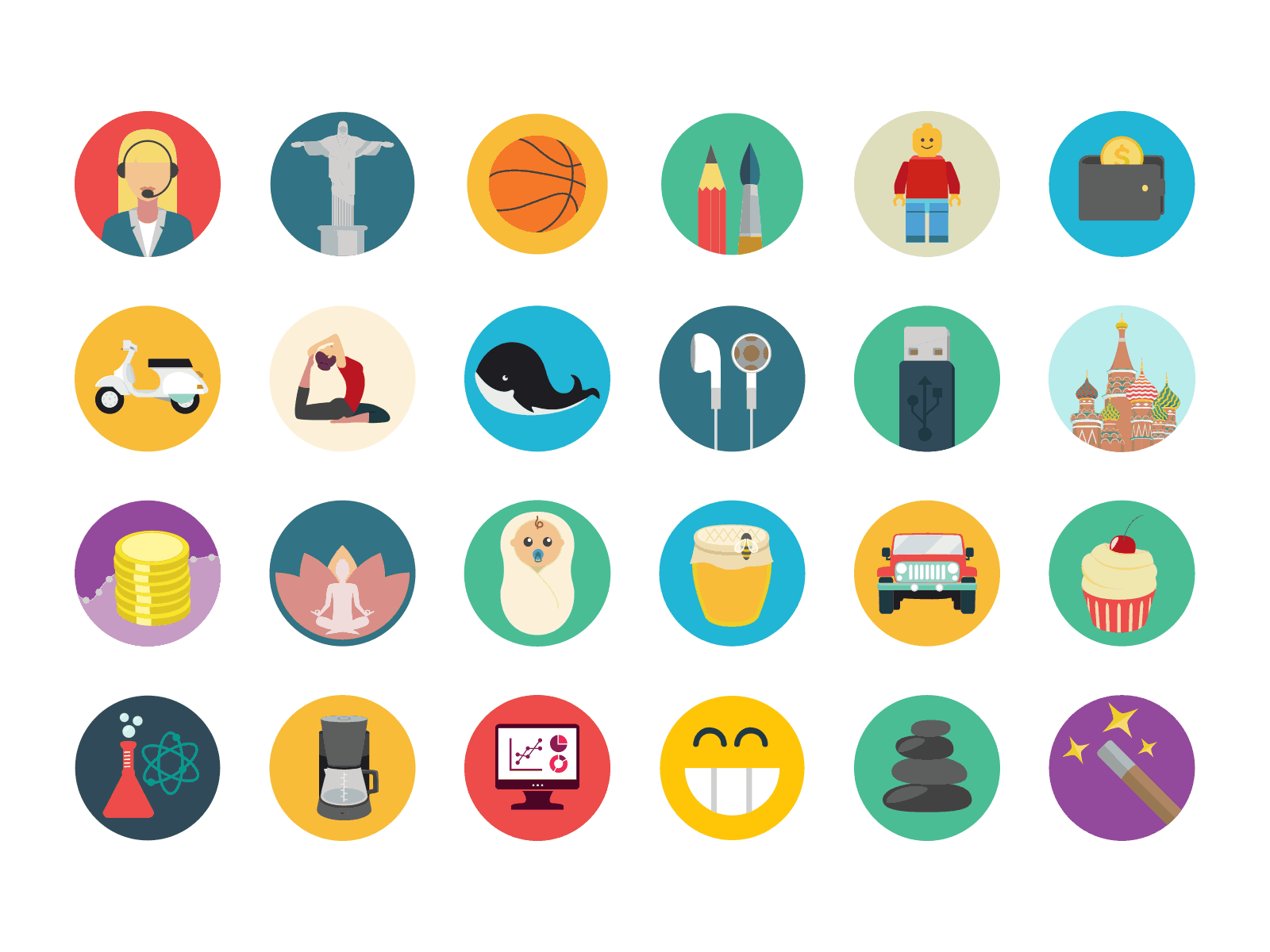 vector round flat icons pack