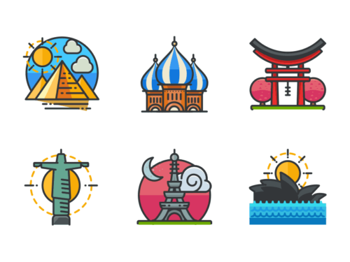 World monuments filled outline icons