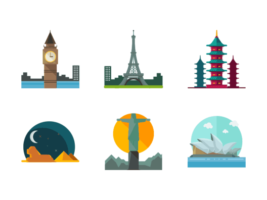 World monuments flat icons