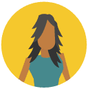 black haired woman Flat Round Icon