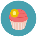 cupcake flower decoration Flat Round Icon
