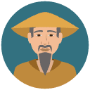 elderly asian man Flat Round Icon