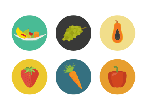 fruits and vegetables flat round icons